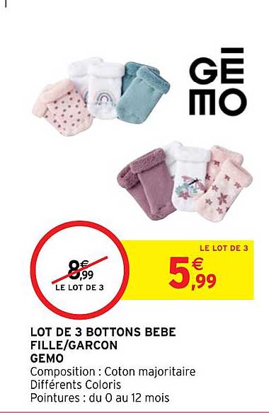 Lot De 3 Bottons Bébé Fille-garçon Gémo