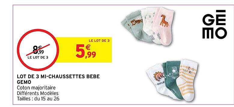lot de 3 mi-chaussettes bébé gémo