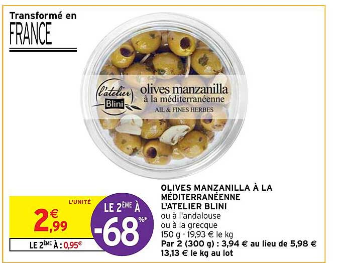 olives manzanilla à la méditerranéenne l'atelier blini