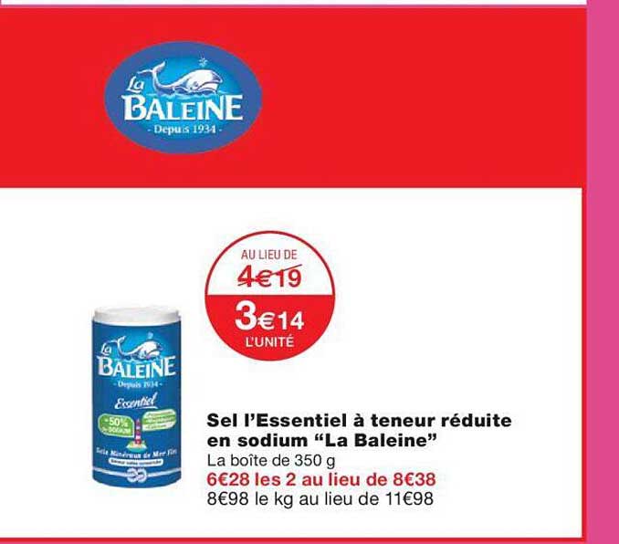sel l'essentiel à teneur réduite en sodium "la baleine"