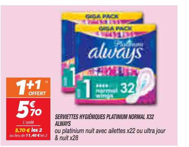 serviettes hygiéniques platinium normal x32 always