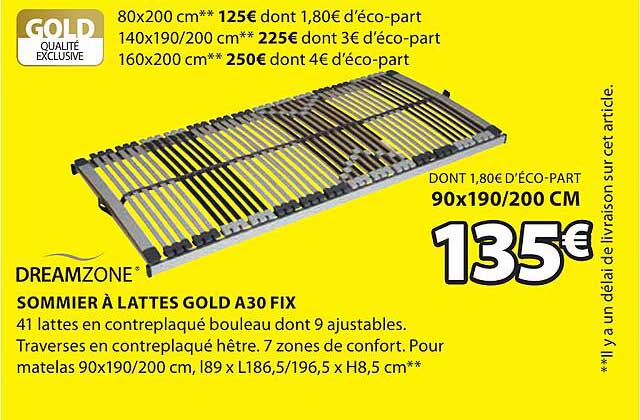 sommier à lattes gold A30 fix dreamzone