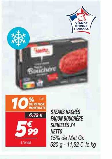 steaks hachés façon bouchère surgelés x 4 netto
