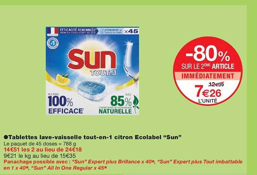 tablettes lave-vaisselle tout-en-1 citron ecolabel "sun"