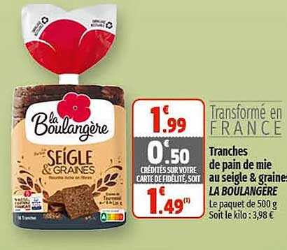 tranches de pain de mie au seigle & graine la boulangère