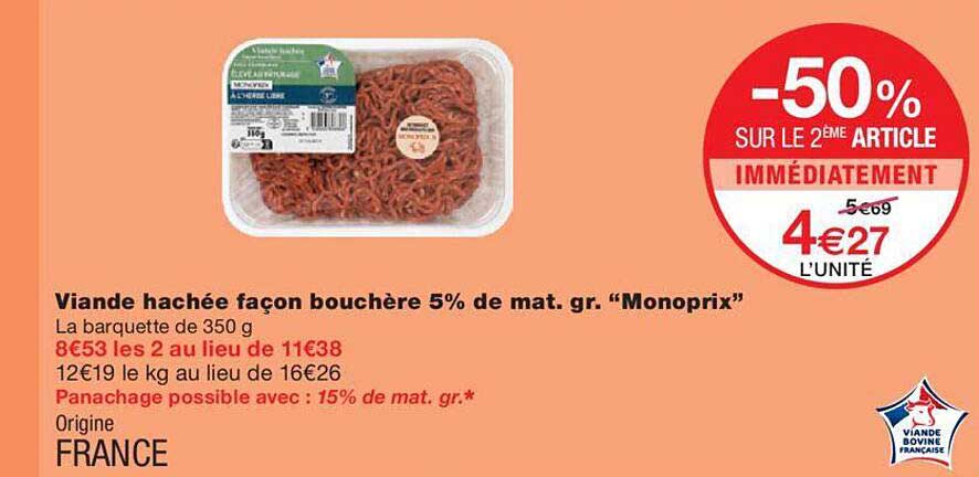 viande hachée façon bouchère 5% mat.gr. "monoprix"