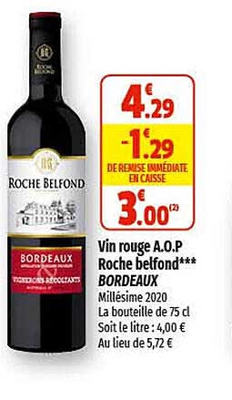 vin rouge  a.o.p. roche belfond bordeaux
