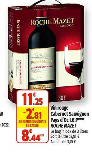 vin rouge cabernet sauvignon pays d'oc i.g.p. roche mazet