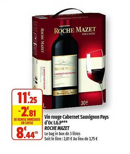 vin rouge cabernet sauvignon pays d'oc i.g.p. roche mazet