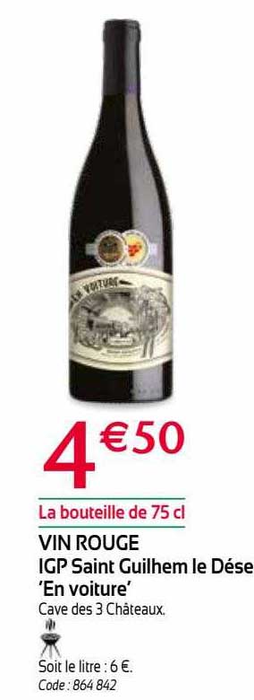 vin rouge igp saint guilhem le désert 'en voiture'