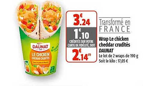 wrap le chicken cheddar crudités daunat