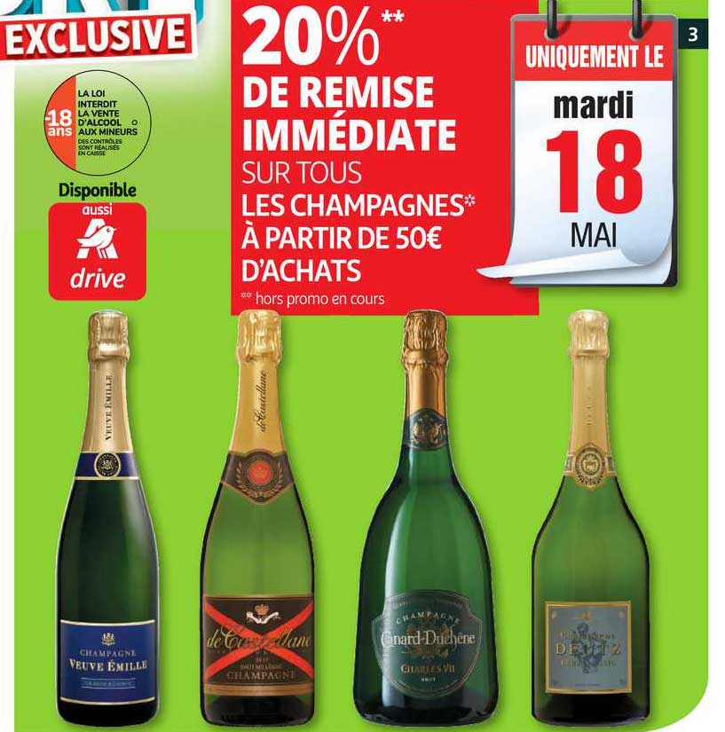 20% de remise immediate sur tous les champagnes a partir de 50 d'achats