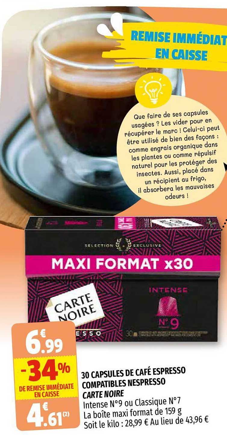 30 capsules de café espresso compatibles nespresso carte noire