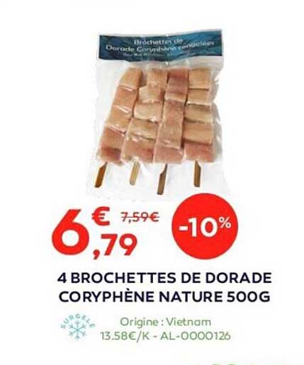 4 brochettes  de dorade coryphene nature 500g