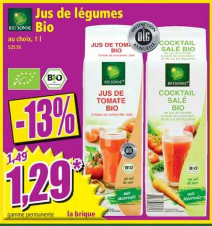 bio sonne jus de légumes bio