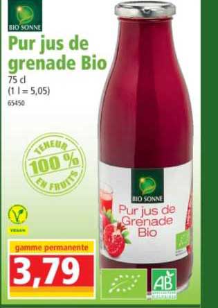 bio sonne pur jus de grenade bio