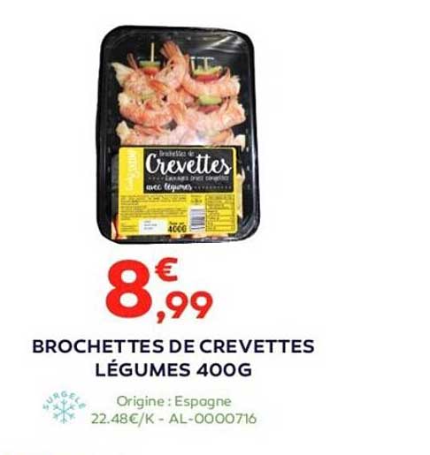 brochettes de crevettes legumes 400g