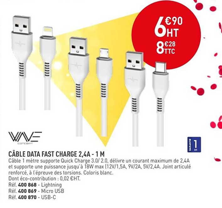 câble data fast charge 2.4a - 1 m