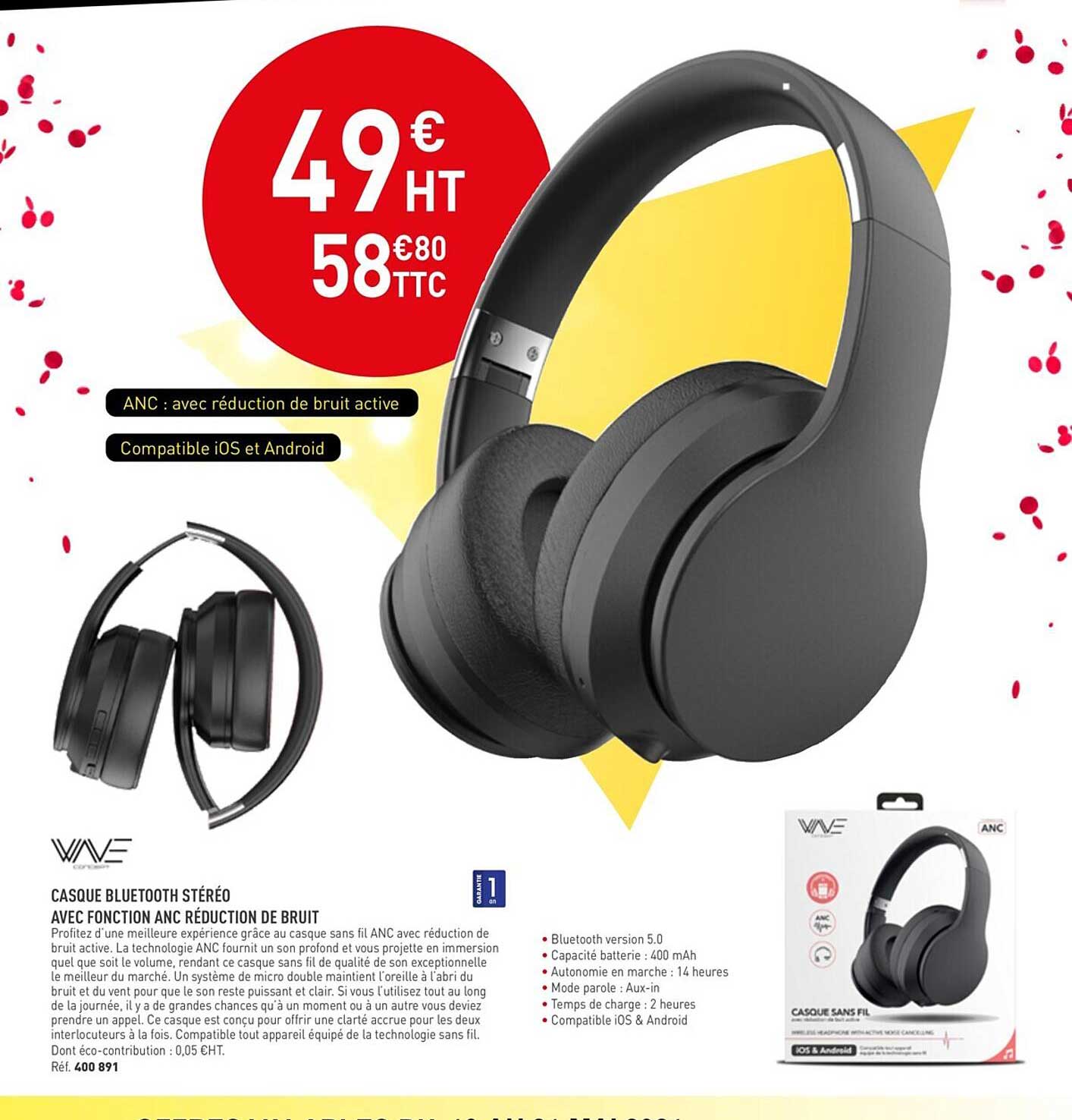 casque bluetooth stéréo avec fonction anc réduction de bruit