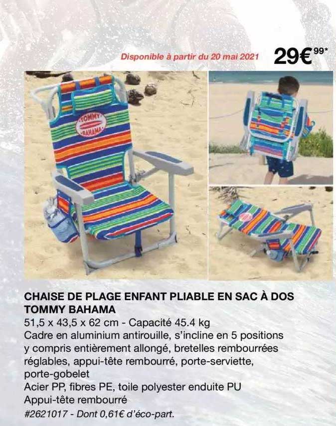 chaise de plage enfant pliable en sac à dos tommy bahama