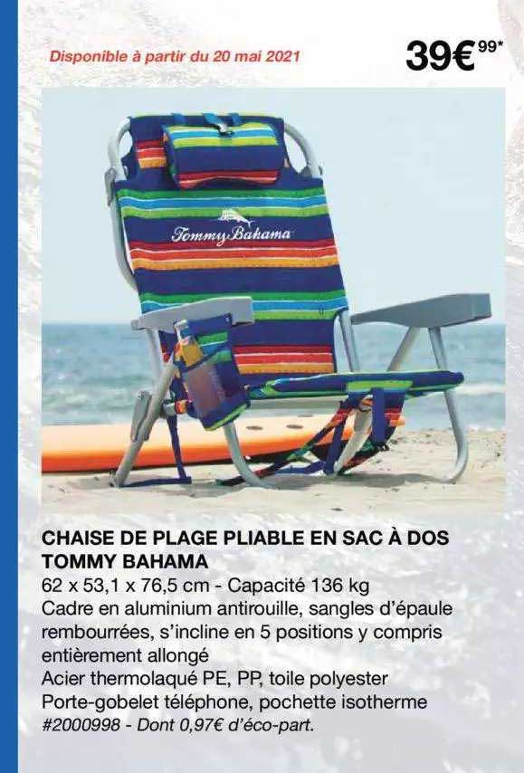 chaise de plage pliable en sac à dos tommy bahama