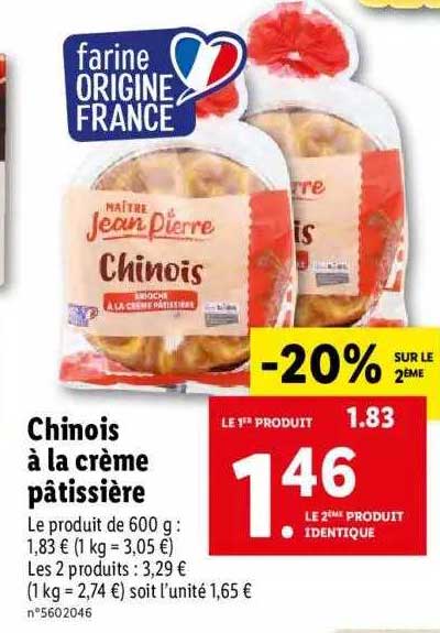 chinois à la crème pâtissière -20% sur le 2ème