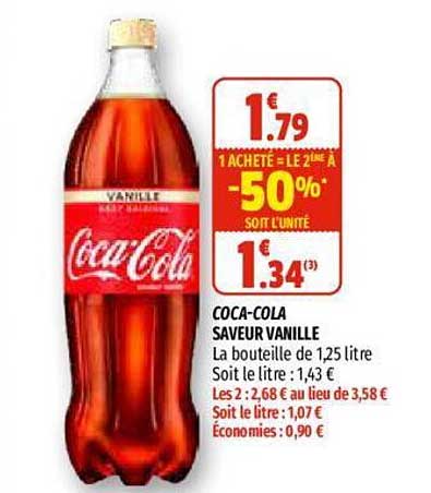 coca-cola saveur vanille 1 acheté = le 2ème à -50%