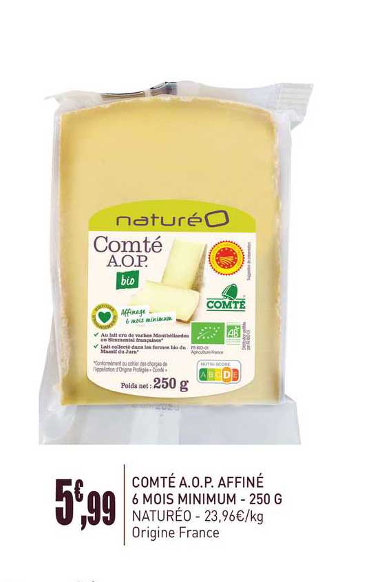 comte a.o.p. affine 6 mois minimum 250 g natureo