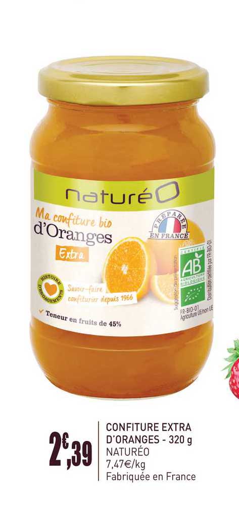 confiture extra d'oranges 320 g natureo