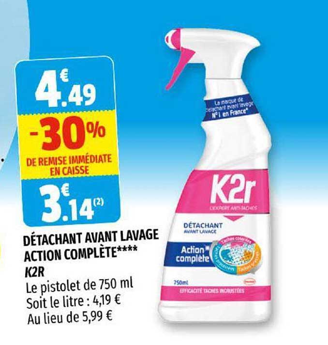 détachant avant lavage action complète k2r