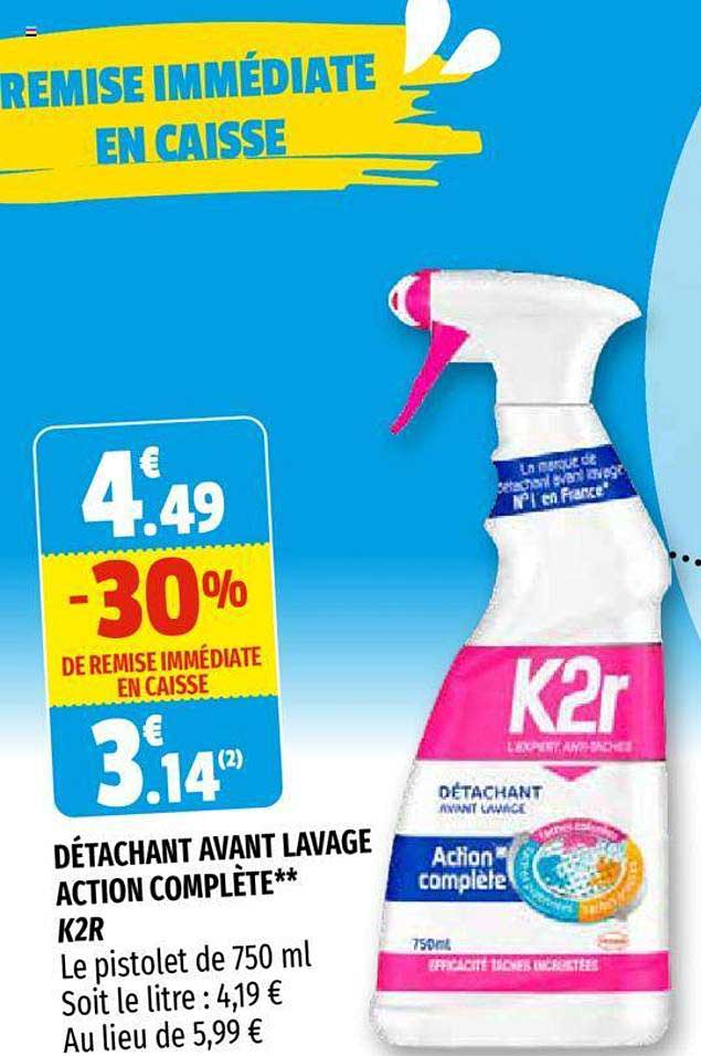 détachant avant lavage action complète k2r