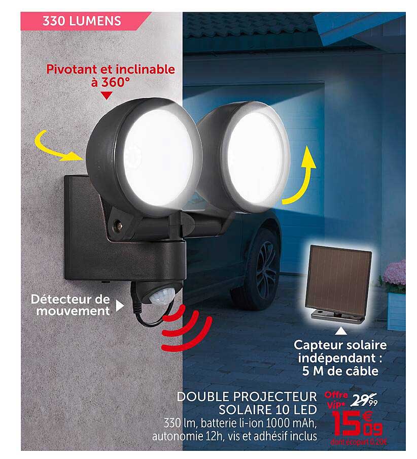 Double Projecteur Solaire 10 Led