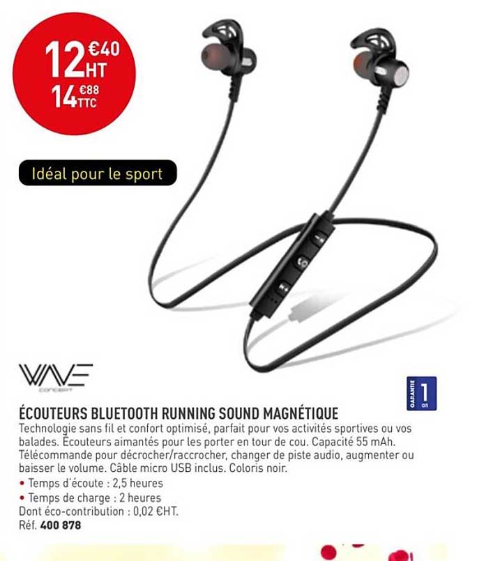 écouteurs bluetooth running sound magnétique wave