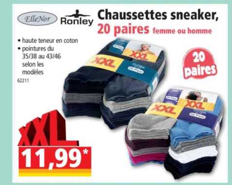 elle'nor ronley chaussettes sneaker 20 paires femme ou homme