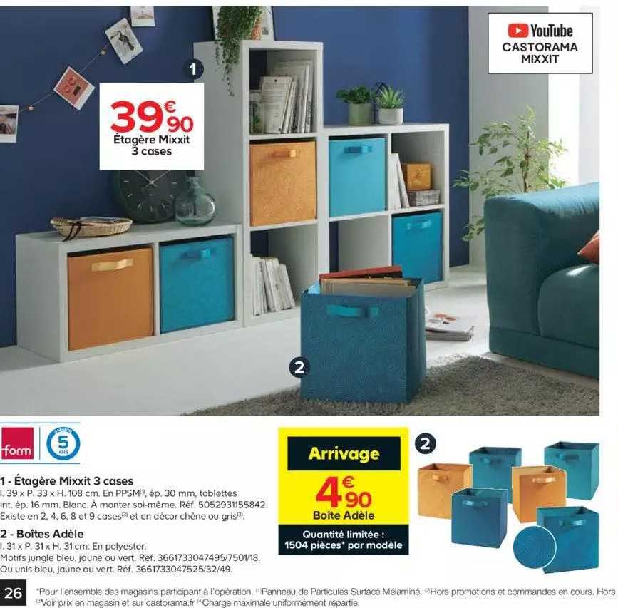 étagère Mixxit 3 Cases Boîtes Adèle