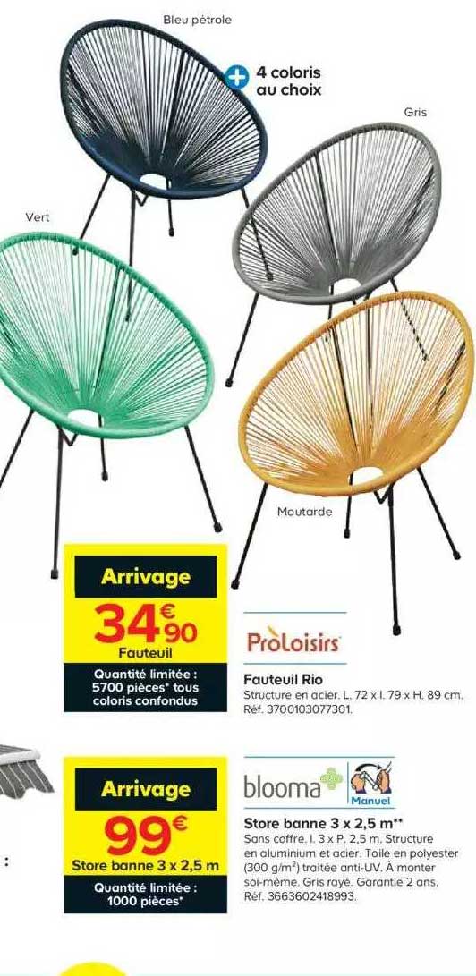 fauteil rio proloisirs store banne 3 x 2.5 m blooma