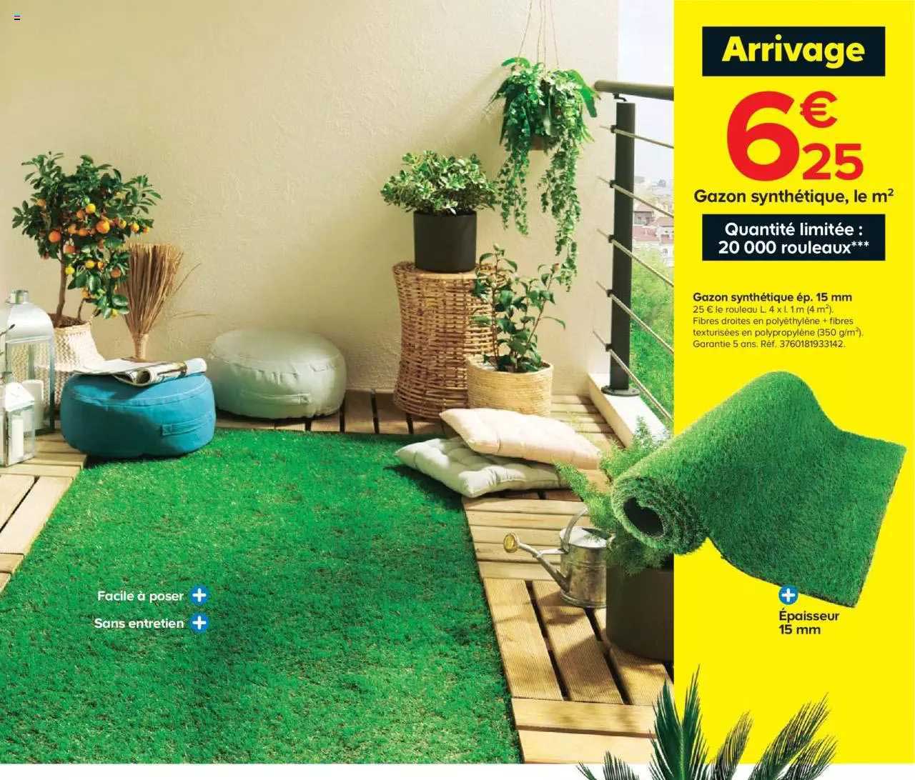 gazon synthétique ép. 15mm