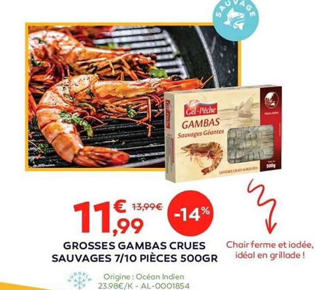 grosses gambas crues sauvages 7-10 pieces 500gr