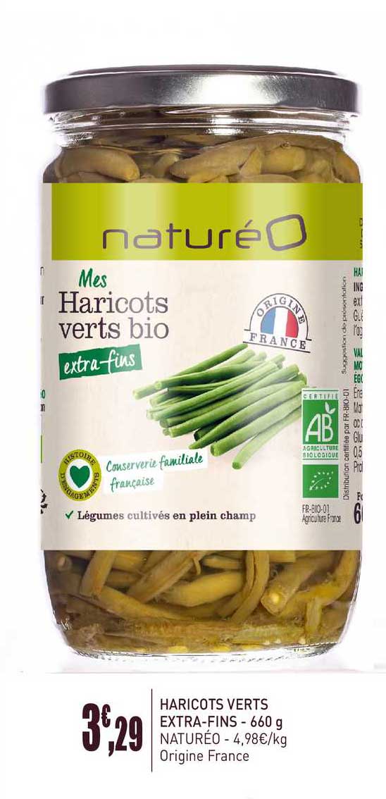 haricots verts extra-fins 660 g natureo