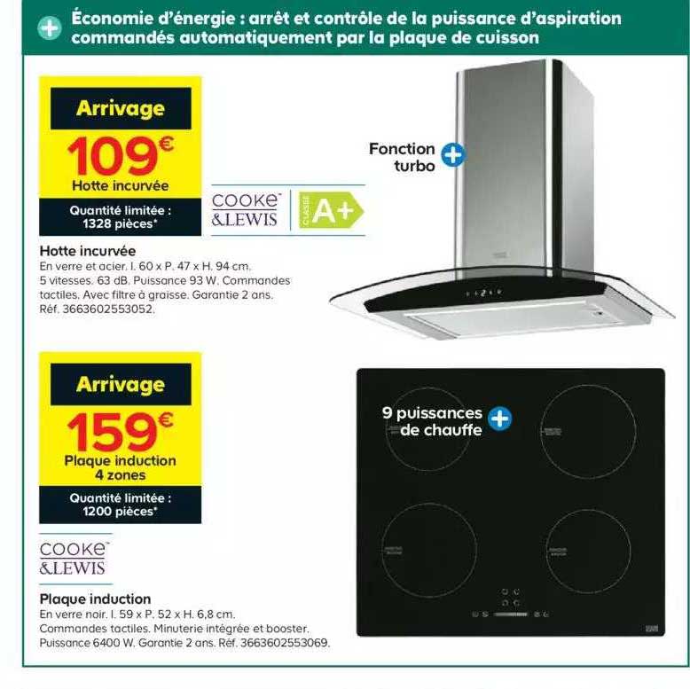 hotte incurvée plaque induction cooke&lewis