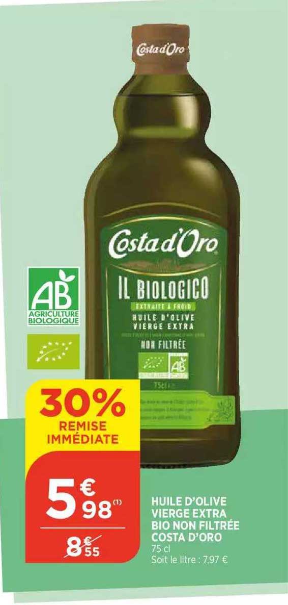 huile d'olive vierge extra bio non filtree costa d'oro