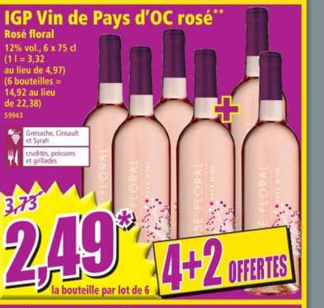 igp vin de pays d'oc rosé 4+2 offertes