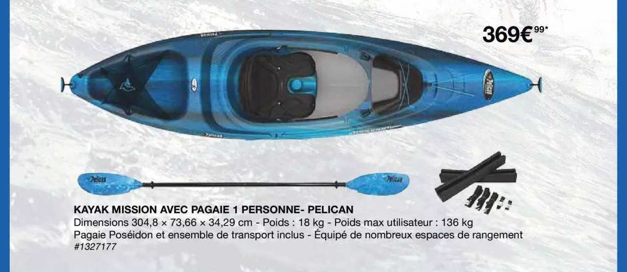 kayak mission avec pagaie 1 personne - pelican
