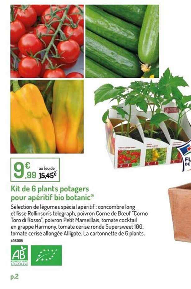 kit de 6 plants potagers pour apéritif bio botanic