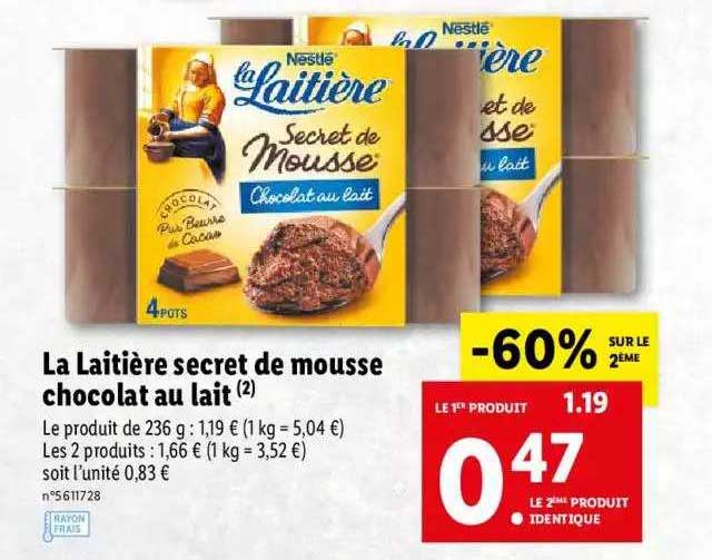 La Laitiere Secret De Mousse Chocolat Au Lait