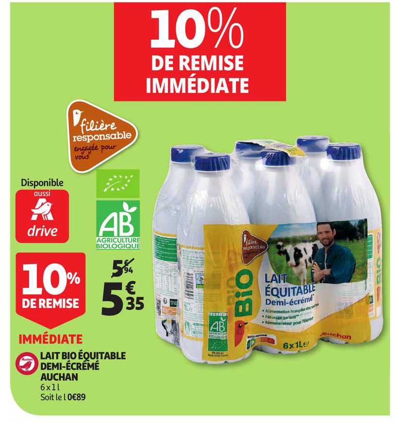lait bio equitable demi-ecreme auchan