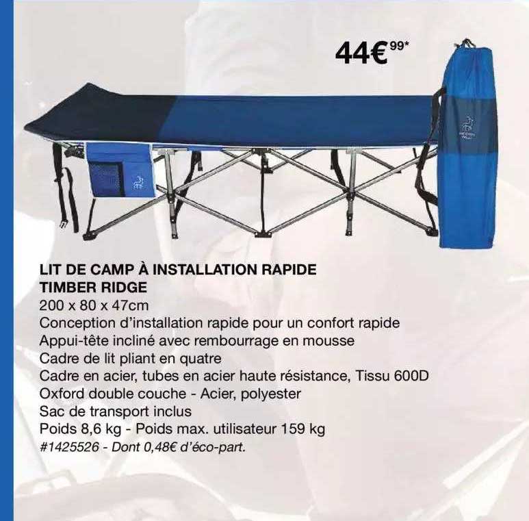lit de camp à installation rapide timber ridge
