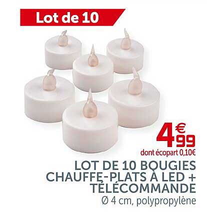 lot de 10 bougies chauffe-plats à led + télécommande