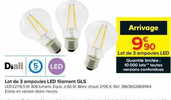 Lot De 3 Ampoules Led Filament Gls Diall