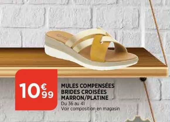 mules compensees brides croisees marron-platine